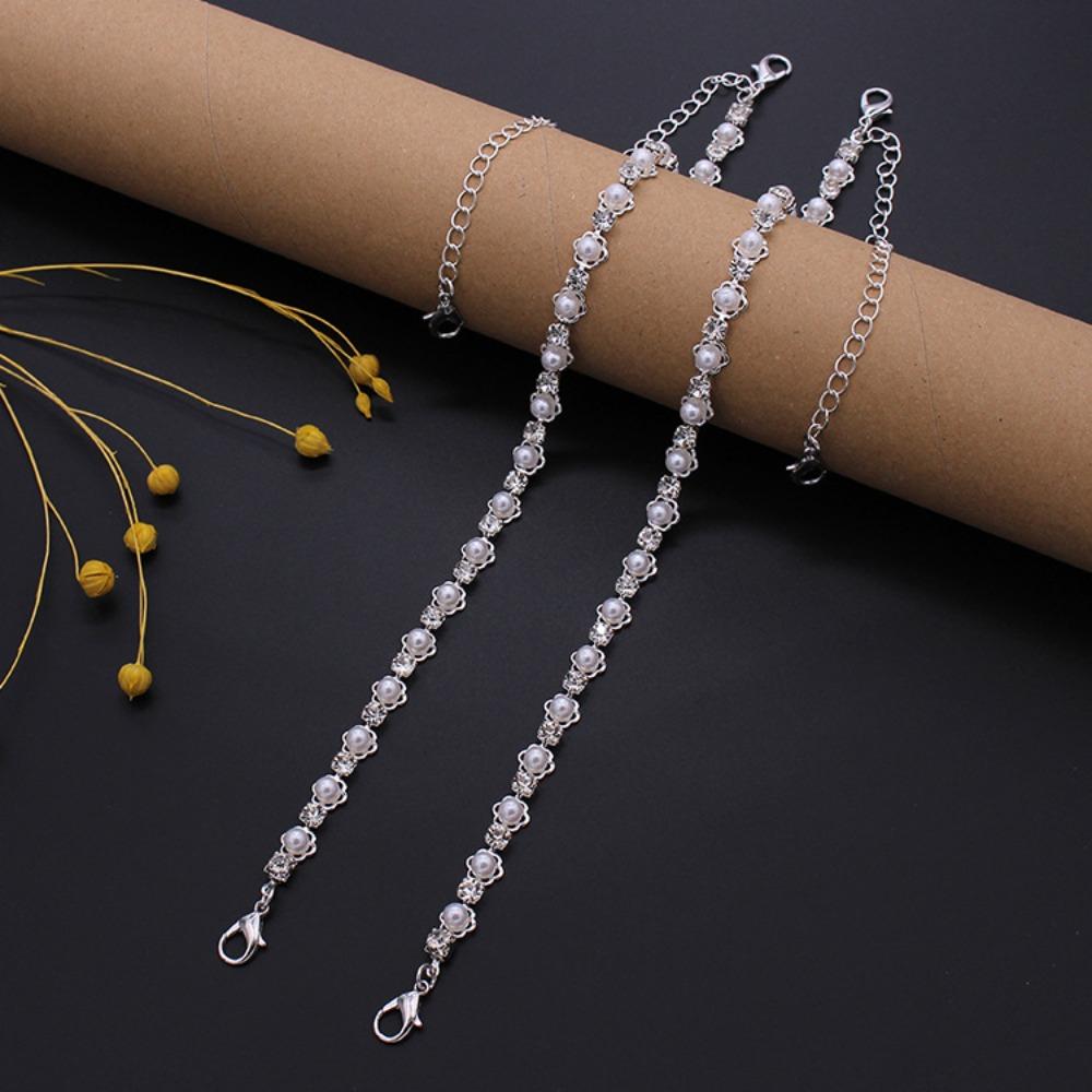 Metal Women Bras Straps Rhinestone Pearl Aniti-slip Underwear Strap Lingerie Accessories Adjustable Shoulder Straps for Dress One Size