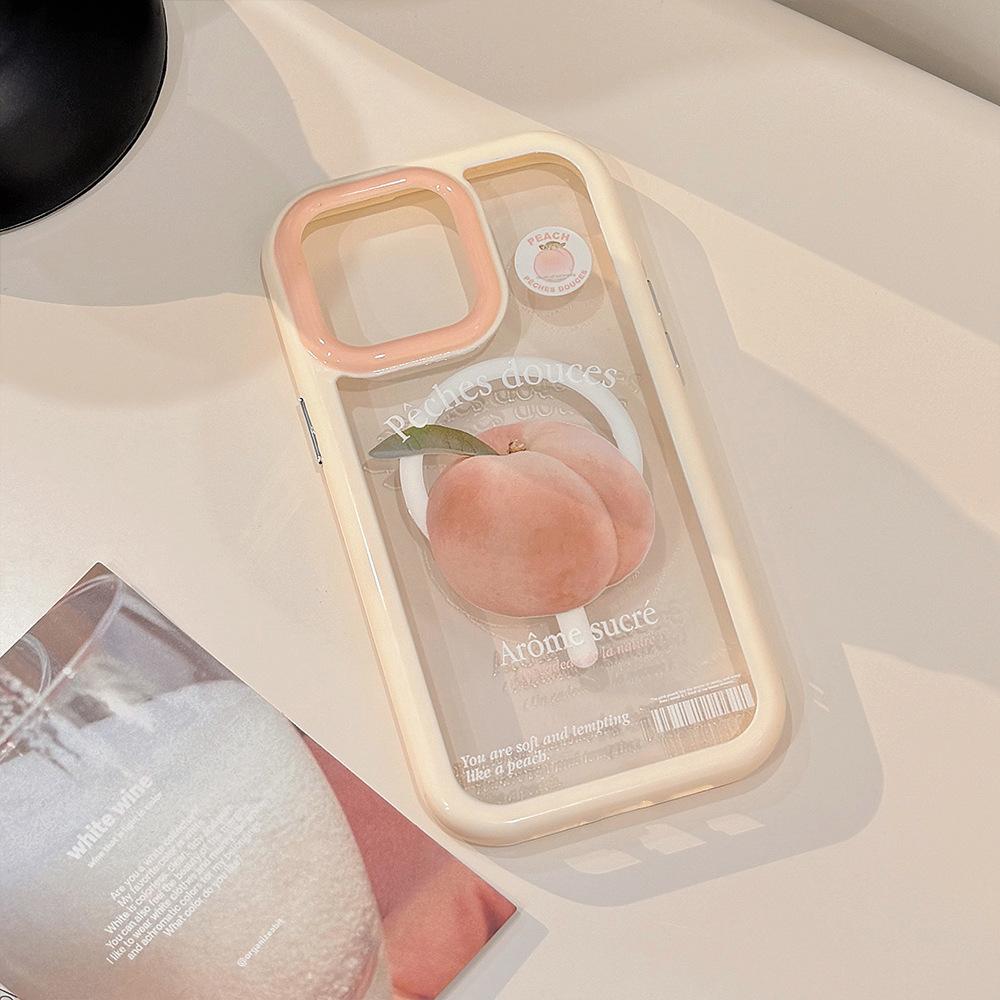 Green Apple Magnetic Suction Bracket 16 for iPhone17ProMax Apple 15 Mobile Phone Case 13 Pink Peach Acrylic