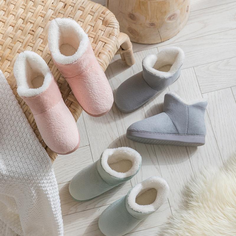 Baumwollpantoffeln, Damen-Winter-Wochenbett-Schuhe, mit Tasche und Absatz, warm und plüschig, dicke Sohle, Indoor-Plüsch-Herren-Baumwollschuhe, Paar