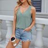 Women's Fashion Solid Colour V-Neck Loose T-Shirt Bottom Vest Hollow Out Top