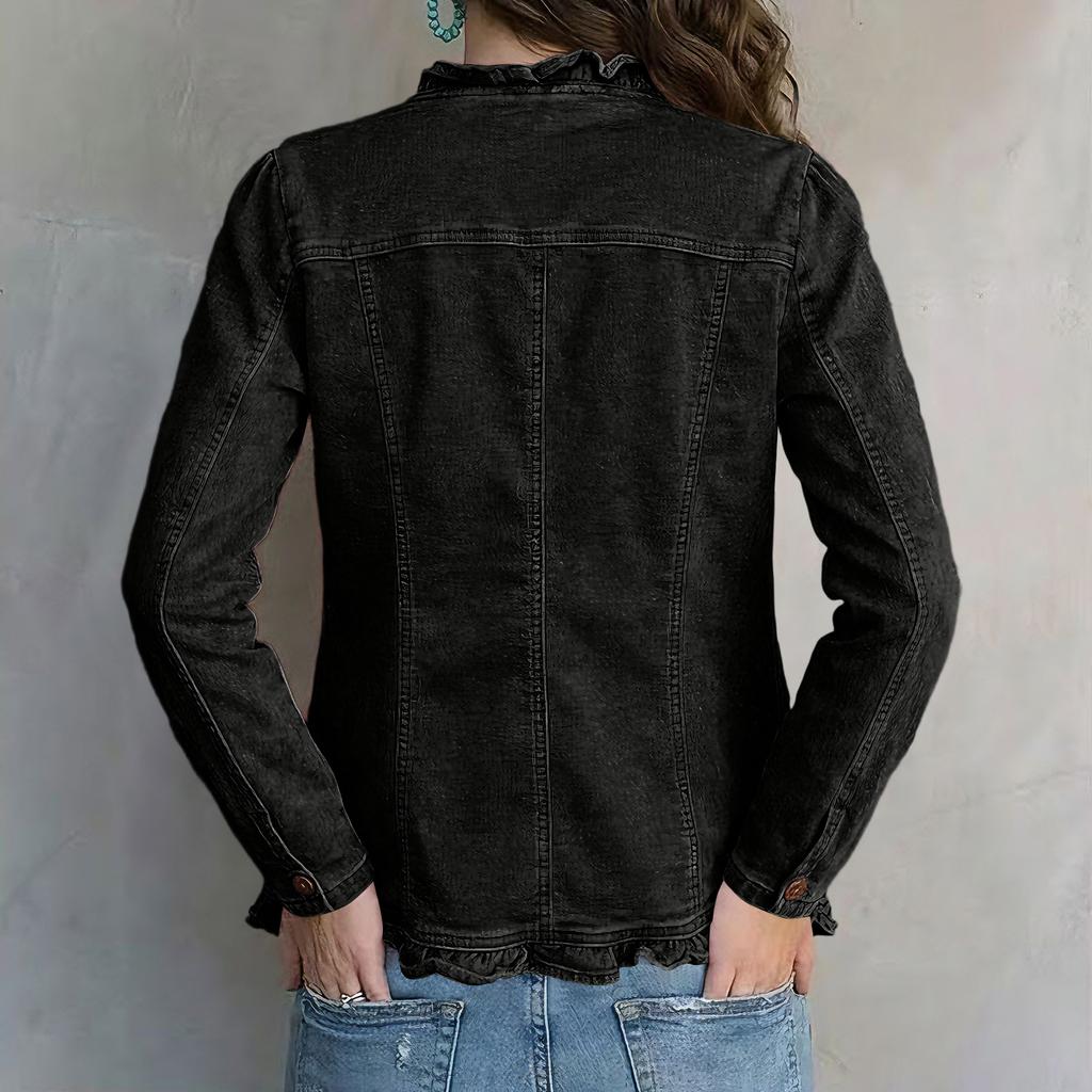 Giacca di jeans casual da donna con manica lunga e chiusura a bottoni