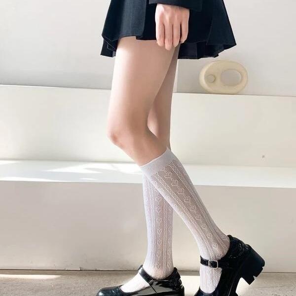 Japanese Lolita Lolita Socks Women's JK Calf Ladies Ring Lace Socks Summer Thin Hollow Mesh Medium Tube Mesh