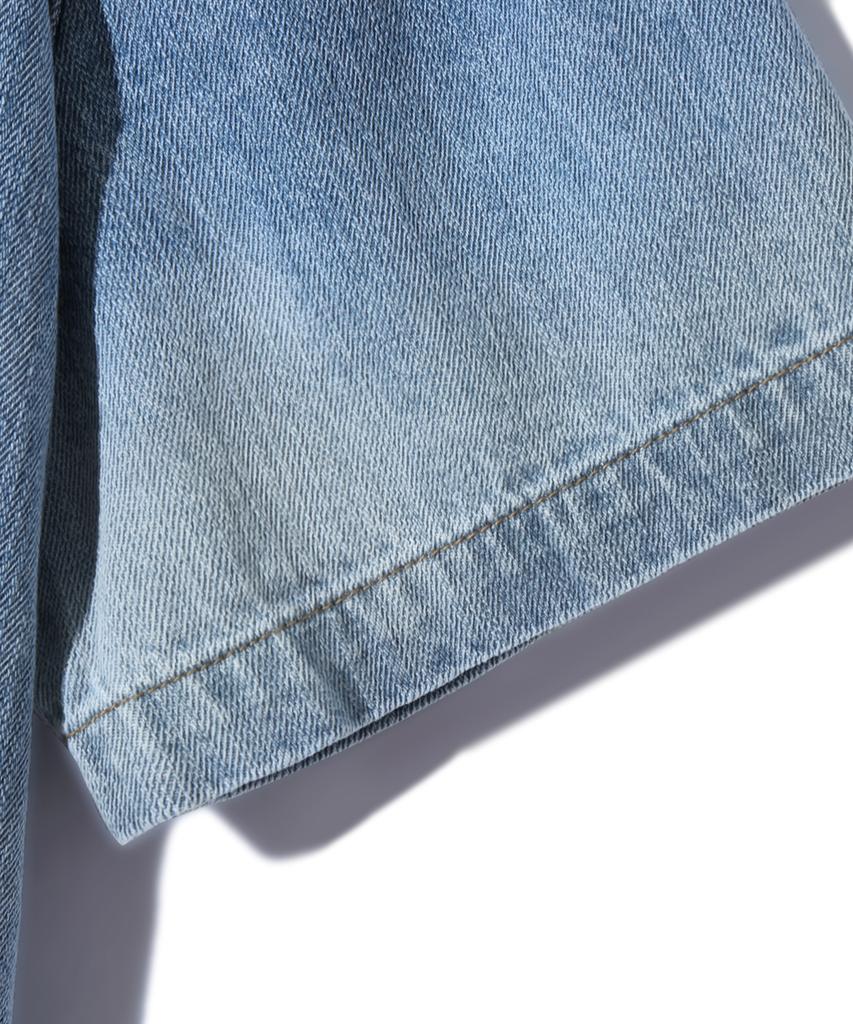 TRILLION Rain Slub Washed Oversized Denim Short Sleeve Shirt (Sky Blue)