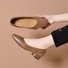 Leather square head temperament shallow mouth single shoes spring new flat bottom retro small leather shoes