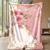 Elegant Floral Frame Theme Blanket Lightweight Warm Flannel Blanket Decorative Throw Blanket for Home Decoration