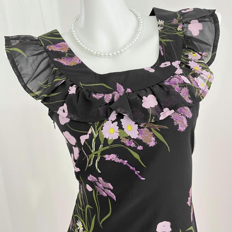 Francouzské Sexy Květinové Šaty na Ramínka Bez Rukávů Elegantní Stahující Pas Léto 2025 Přiléhavé Šaty Vintage Móda Černé Šaty