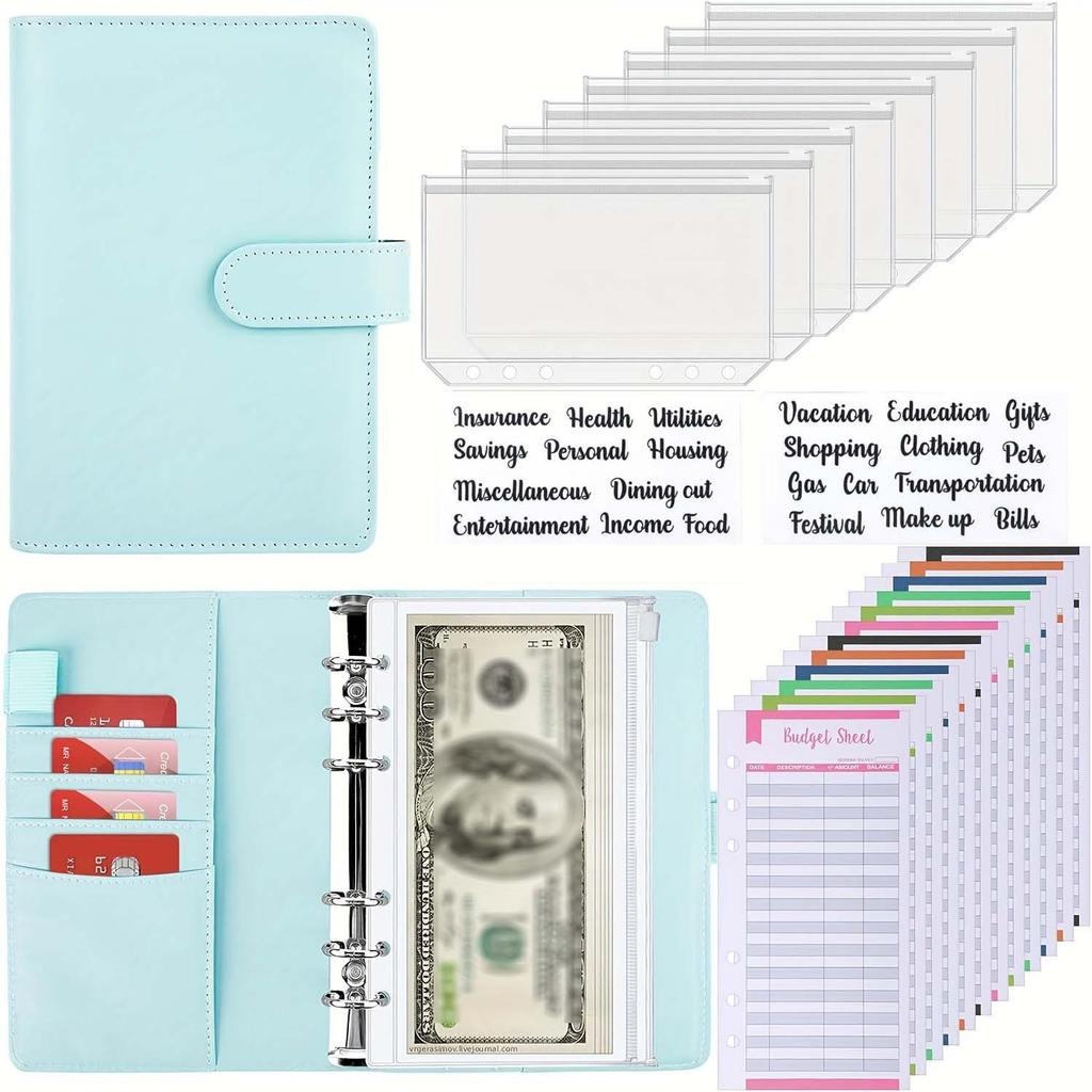 A6 Binder, Hand Account Book, Patterned Notebook, Leather PU Loose Leaf Notebook, Cash Loose Leaf Bag, Budget Card Notebook