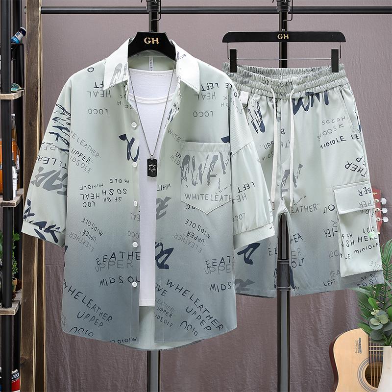 

Men s Suit Full Graphic Shirt Shorts Korean High Street Harajuku Mens Fashion Clothing Trends Mens Fashion Clothing Trends 8XL зелений