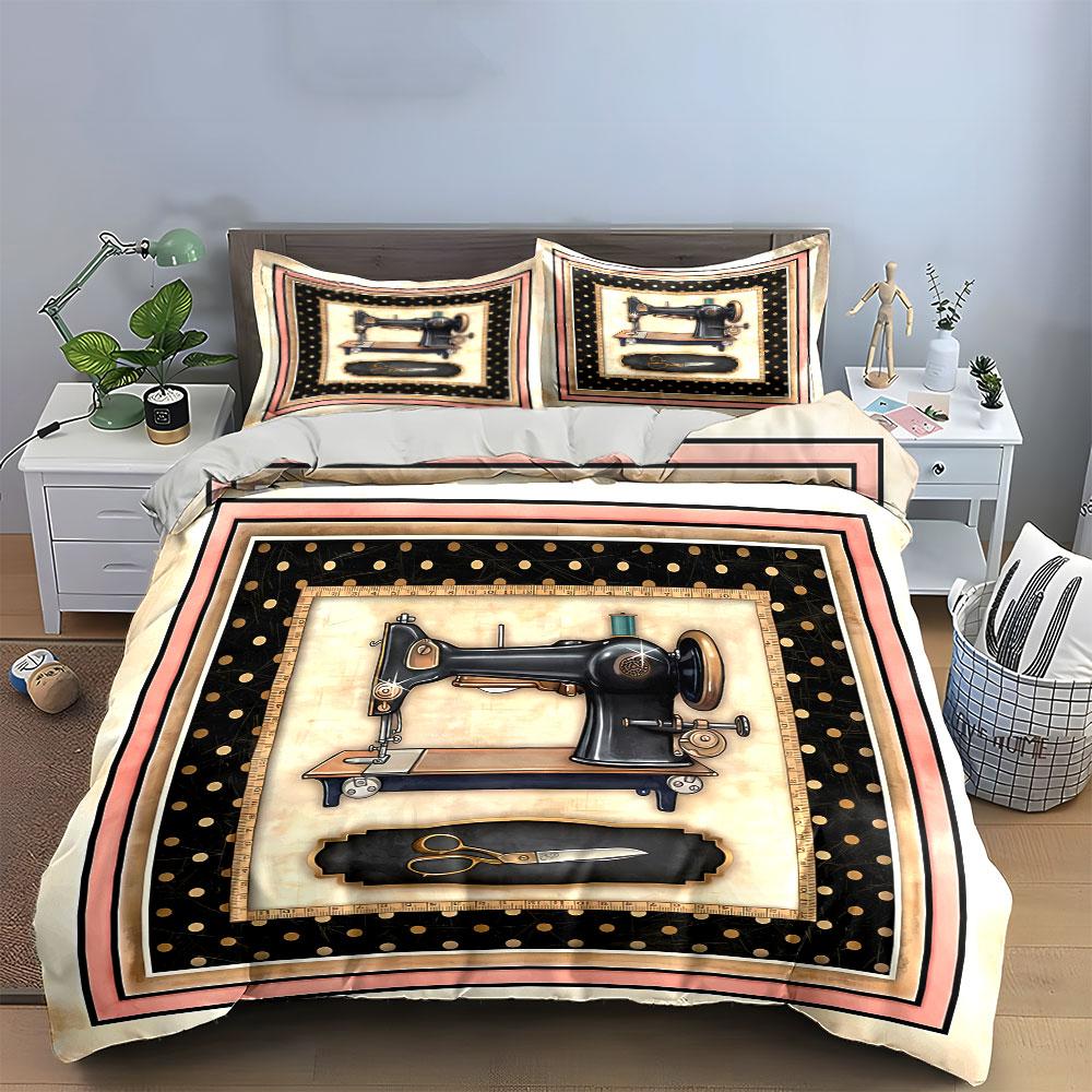 Vintage Sewing Machine Set Multiple Sizes Kid'S And Adults' Bedroom Exquisite 3Pc Bedding Set, Gift