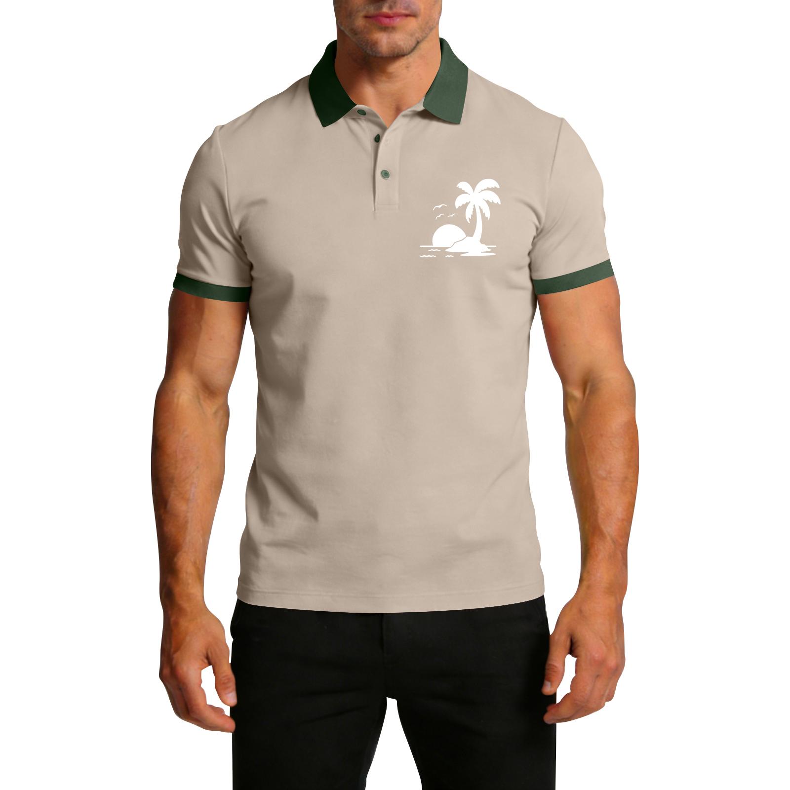 Men s Summer Print Color-blocked Lapel Short-sleeve T-shirt Casual Sporty Top L хаки