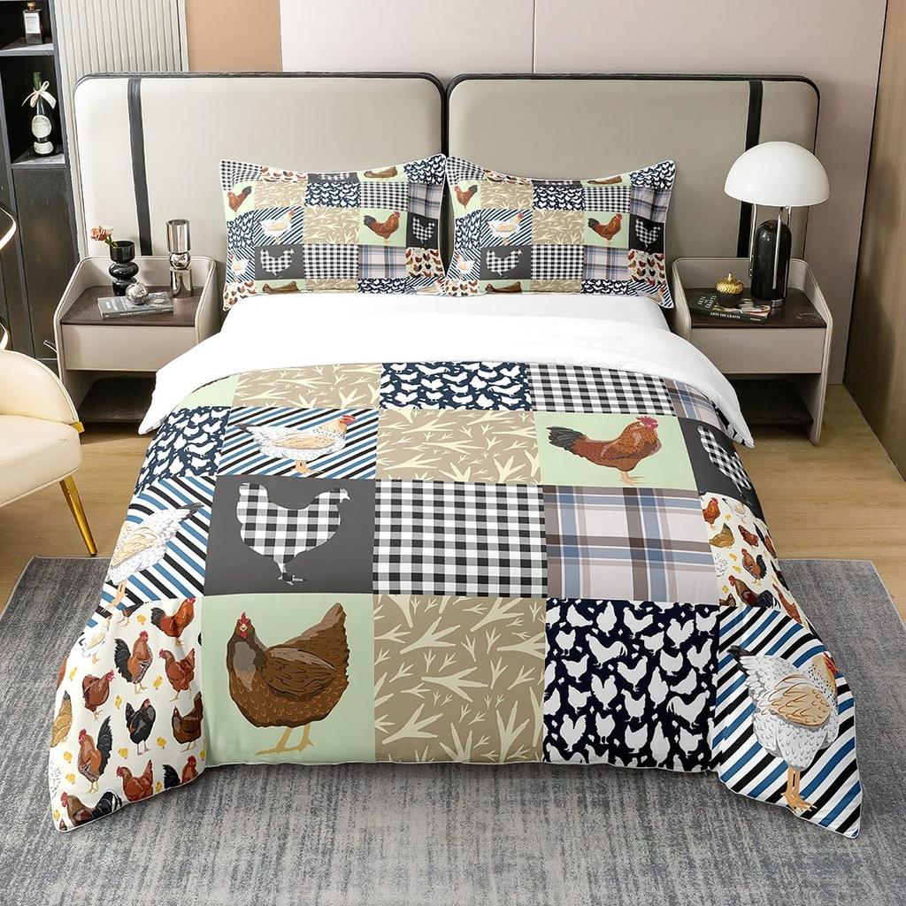 Hahn Druck Bettwäsche Bettbezug Set Niedliches Küken Bettdeckenbezug Set für Raumdeko Full King Size mit 2 Kissenbezügen 3-teilig