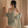 Erotic Lingerie Mesh See-through Slip Dress Seduction Lace Splicing Plus Size Pajamas Robe Loungewear Set Women