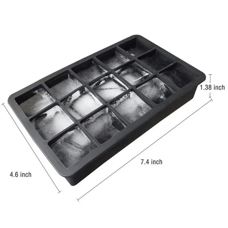 New New 15 Grid Silicone Ice Cube Mold Big Square eTray Mold Maker Non-toxic Durable Bar Pub Wine Ice Blocks Maker