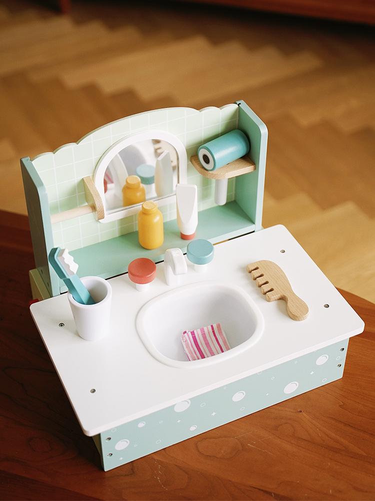 Children Wooden Dressing Table Role Play Set Toy Kids Girls Vanity Mirror Make Up Desk Toy Play