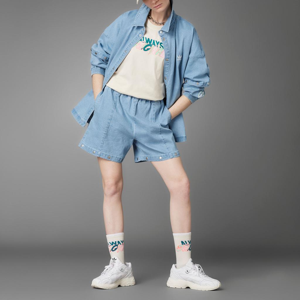 Adidas Originals Three Stripes Denim Removable Leg Casual Sports Jeans Women Jeans Gray Blue HT8170