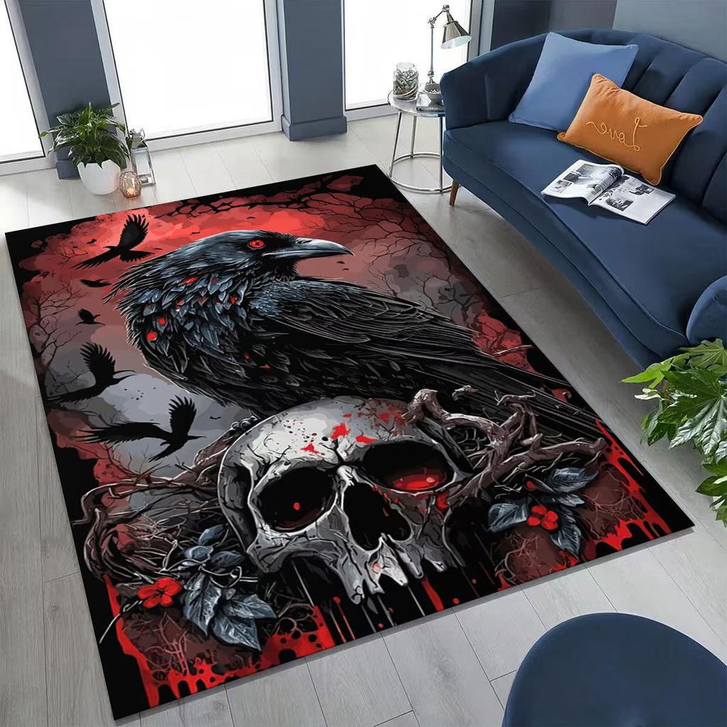3D Norse Viking Oding Raven Crow Skull Huginn Muninn Rug for Bedroom Living Room Sofa Home Doormat Decor,kids Non-slip Floor Mat