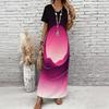 Women Plus Size V Neck Short Sleeve Colorful Swirl Printed Long Maxi Dress