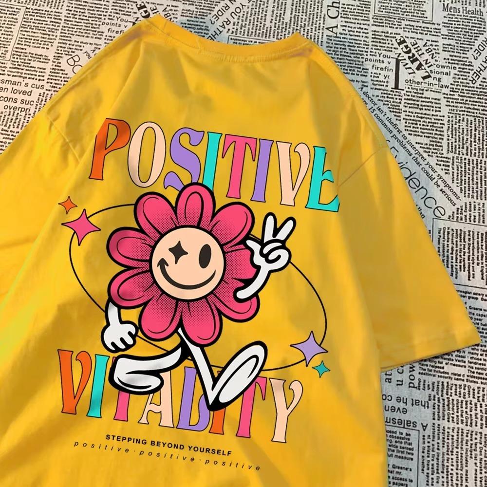 Positive Vitality, Born Towards The Sun Male T Shirts Cartoons Summer Tops Creativity Cotton Clothing Pattern Summer T-Shirts