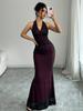 New hot-selling long backless mesh pullover V-neck women's dress dress new
