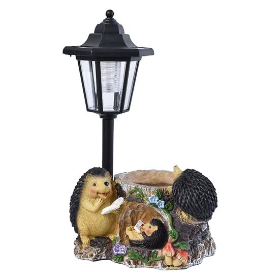 Garden Statue with LED Solar Lamp Weather Resistant Automatic Charging Outdoor Patio Sculpture Decor LED Light