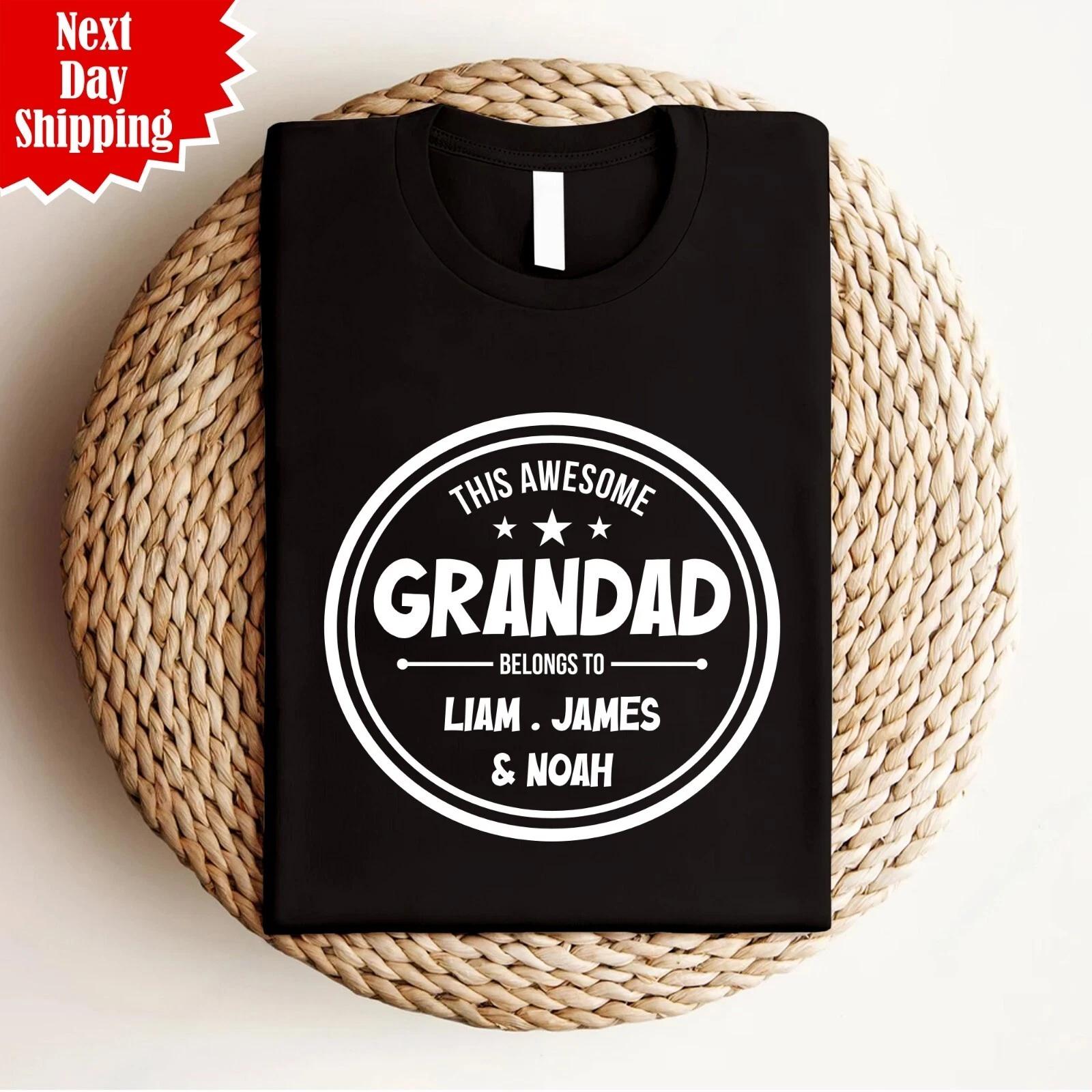 Personalised This Awesome Grandad Belongs To Printed Pure Cotton Summer Tee Tops XL