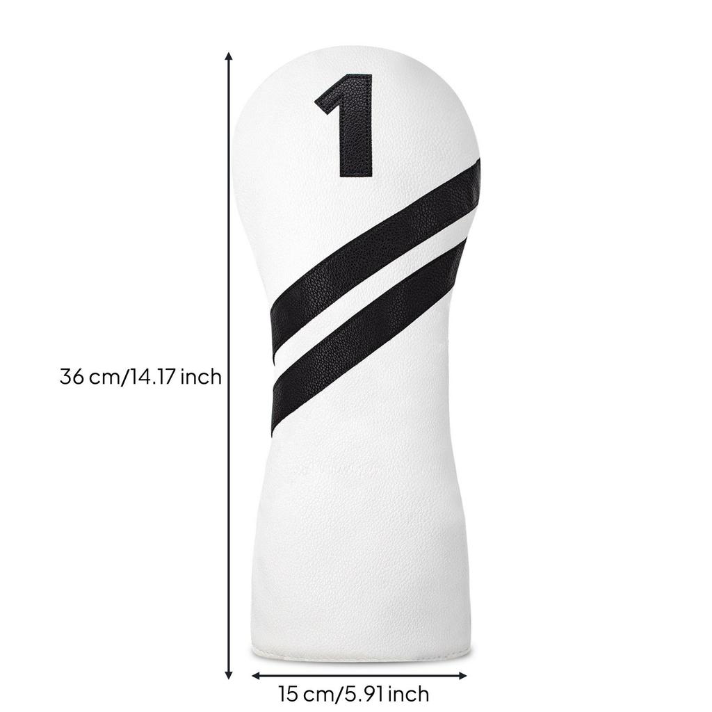Golf Club Head Cover LeatherLike with Velvet Lining Embroidered for Golfers White
