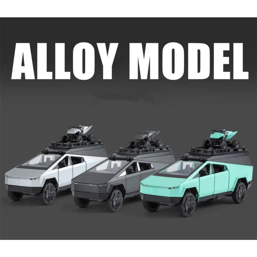 1/32 Tesla Cyber the Truck Pickup Alloy Camping RV Car Model Diecasts Metal Toy Van Motorhome Touring Car Model Sound Light Kids Gifts