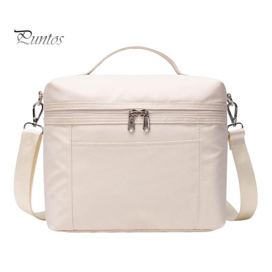 

Изолированная сумка для ланча для взрослых, легкий нейлоновый водонепроницаемый ланч-бокс со съемным ремешком, термосумка для ланча с двойной молнией для работы, пикников, кемпинга бежевый