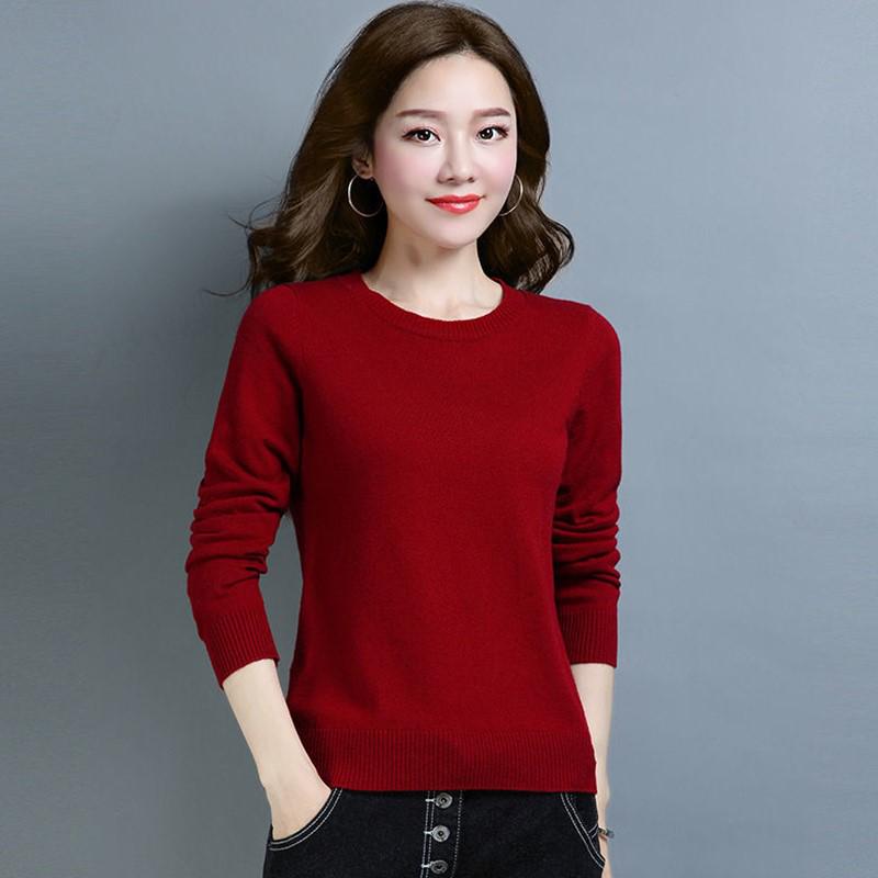 Women's Lightweight Round Neck Sweater - Pure Color Knit Pullover