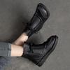 Johnature Flat Bottom Plush Warm Cotton Boots Solid Color Retro Genuine Leather Women's Short Boots