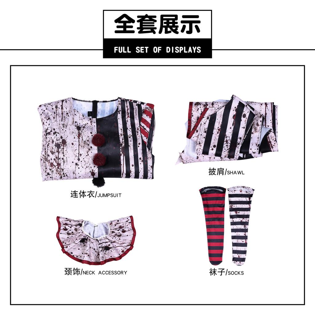 Original Dark Clown Cosplay Costume, Unisex Adult & Kids Halloween Stage Performance Outfit