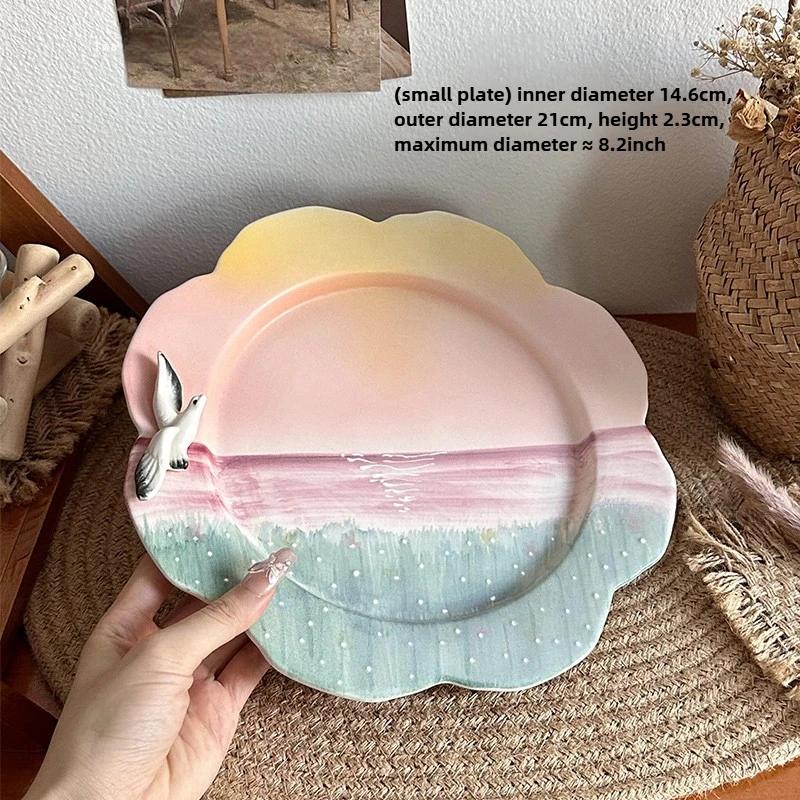 

Керамический диск кружево простая бытовая посуда высокий уровень внешний вид ручная роспись тарелка кухонный креативный многоцелевой диск