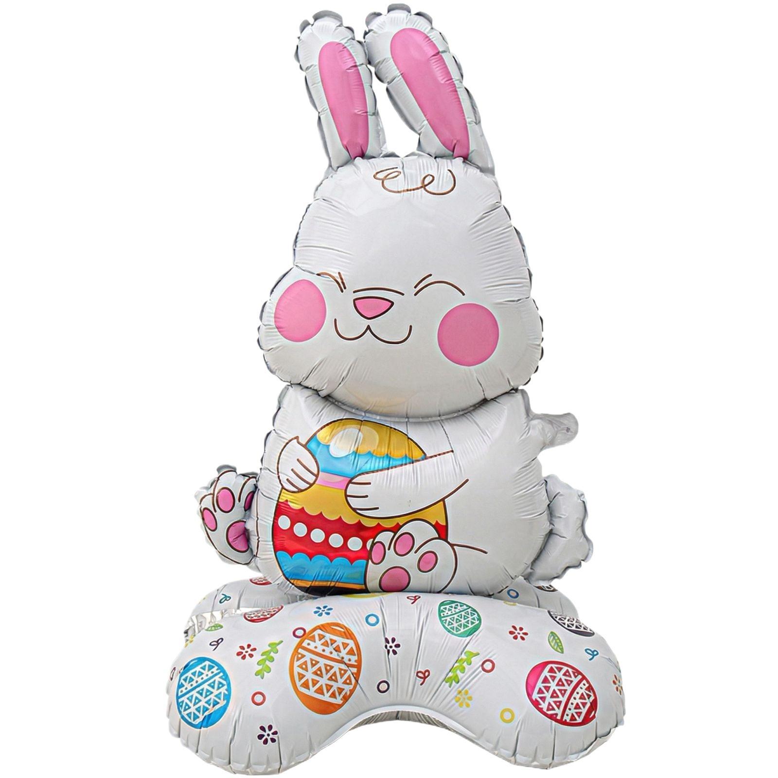 

Easter Bunny Animal Foil Balloon with Floral Pattern Egg Shape Suitable for Party Decoration Indoor Outdoor Use Durable Material