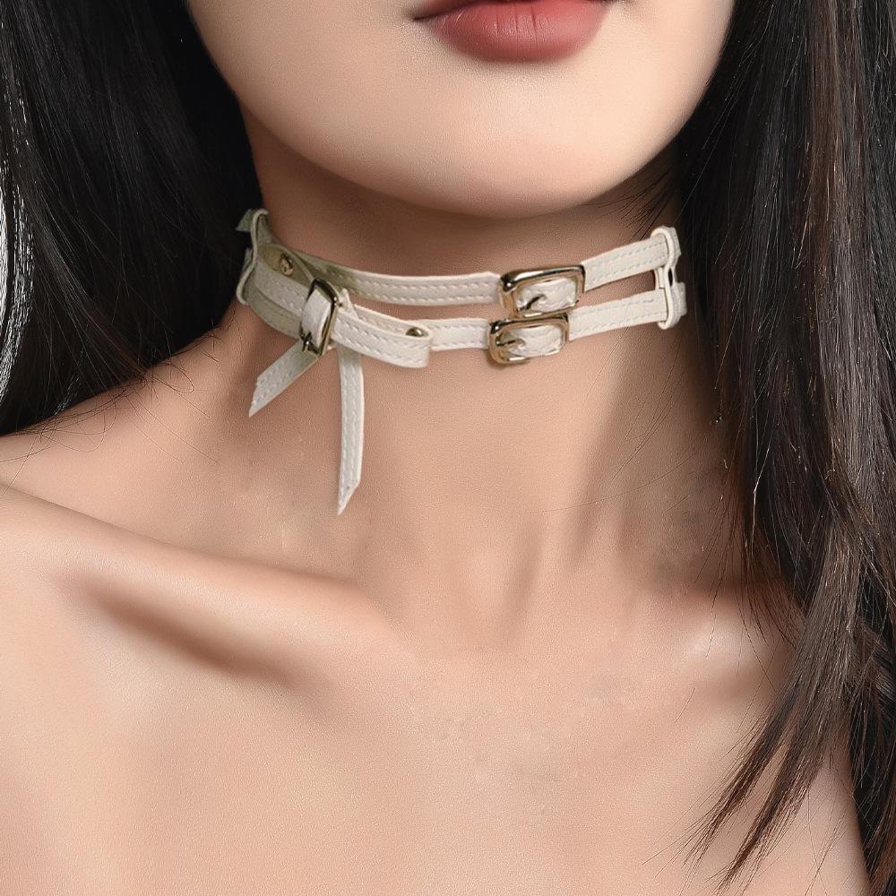 

Trendy Double Layer Leather Bowknot Choker for Women белый