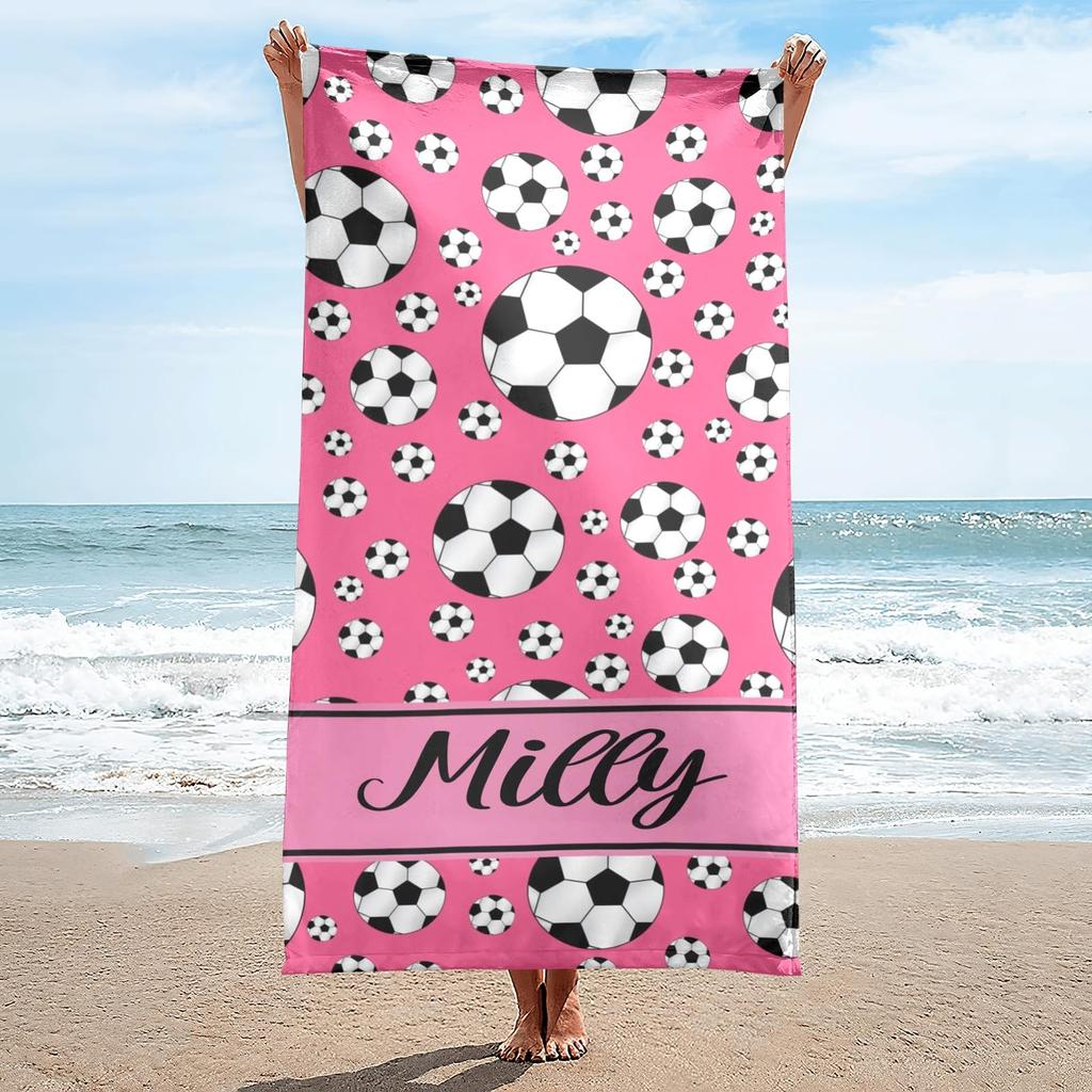 Personalisierte Strandtücher mit Namen für Erwachsene und Kinder, Sport-Thema Fußball, Personalisierte Badetücher für Reisen, Schwimmen, Strand, Fitnessstudio, Sport