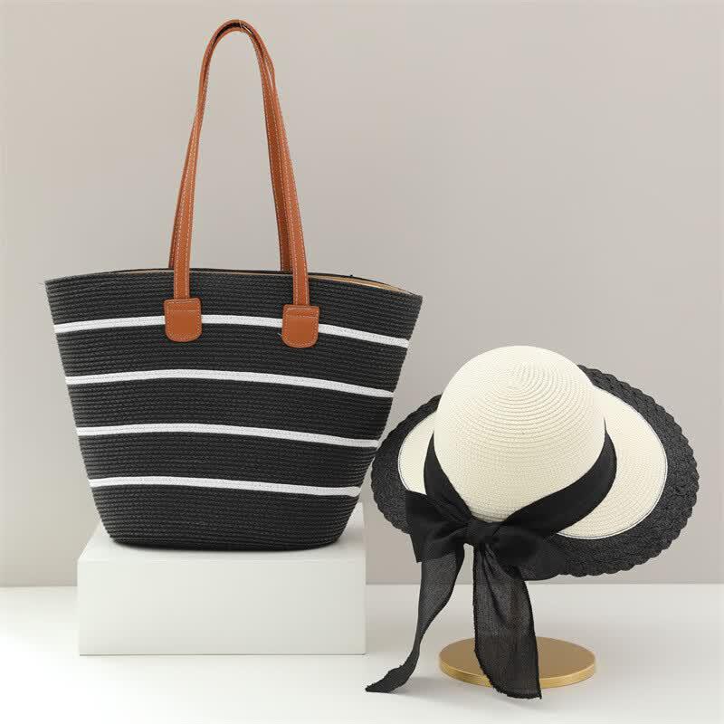 Mei Wan Er Striped Straw Beach Bag Set