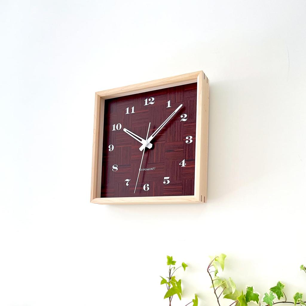 KATOMOKU Muku Square Clock Wood Maple Wall Clock with Continuous Second Hand km-144HM (Quartz Clock)