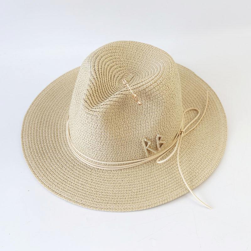 

2025 New Summer Sun Hats Ladies Fashion Girl Straw Hat Beach Hat Casual Grass Jazz Top Panama Hat Womens Bone Visor Cap 56-59cm бежевый