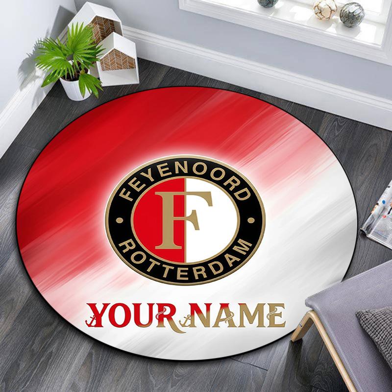 Okrągły dywanik z imieniem Feyenoord, Dywan do salonu, sypialni, przy sofie, pokoju zabaw, Antypoślizgowa mata podłogowa