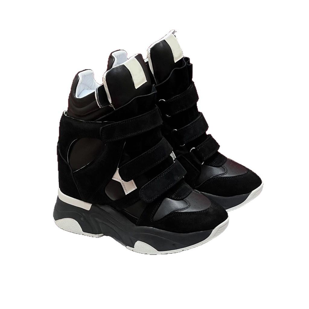 Hidden Inner Height Increase High-Top Women'S Shoes Color Matching Slope Heel Casual Velcro Sneakers Women
