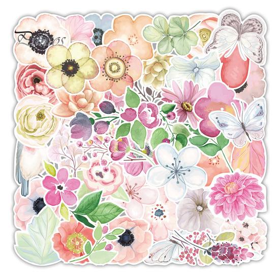 

50 шт. цветочные наклейки, водонепроницаемые многоразовые наклейки для скрапбукинга, прочная клейкая декоративная наклейка для чашки книги, багажа 50pcs