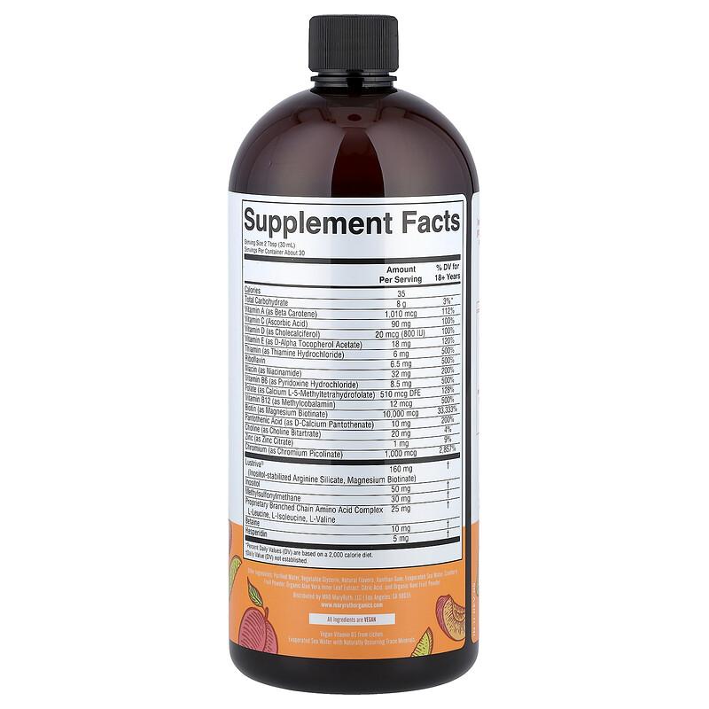 Liquid Morning Multivitamin + Hair Growth, Peach Mango, 30 Fl Oz (887 Ml)