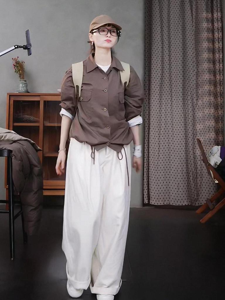 New Folk Craft Jade White Retro Wide-Leg High-Density Elastic Waist Long Pants for Autumn/Winter