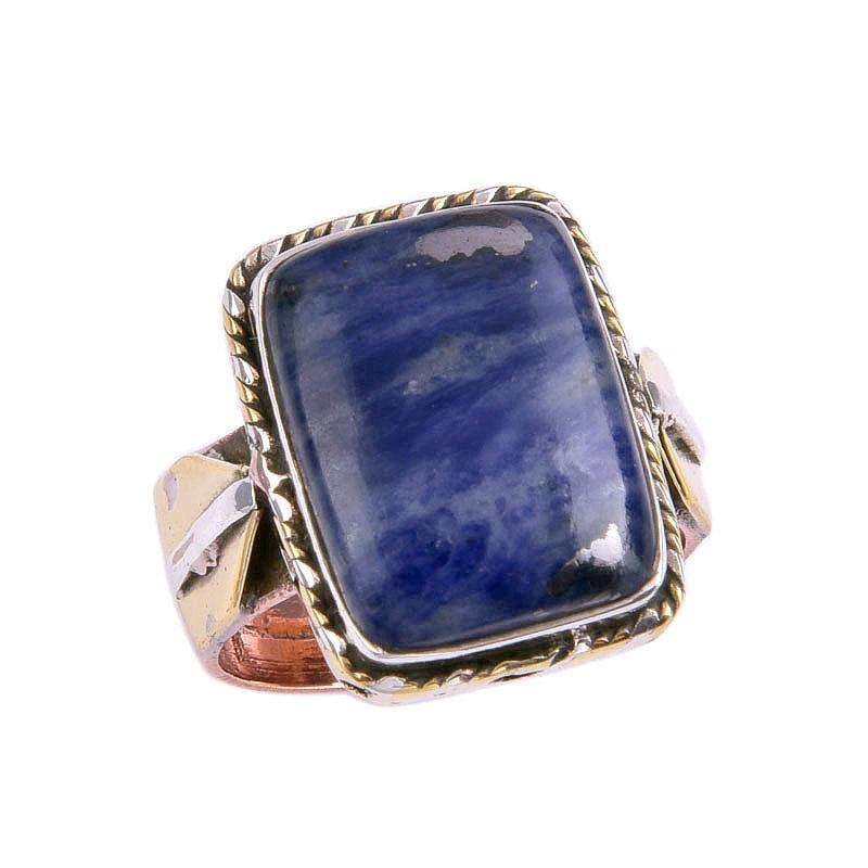 Natural Sodalite Gemstone Two Tone 925 Sterling Silver Jewelry Ring Size 6 I7V32