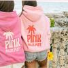 Women's Hooded Long Sleeve Drop Shoulder Pullover Sweatshirt Palm Tree "PINK PALM PUFF" Back Letter Print Casual Hoodie