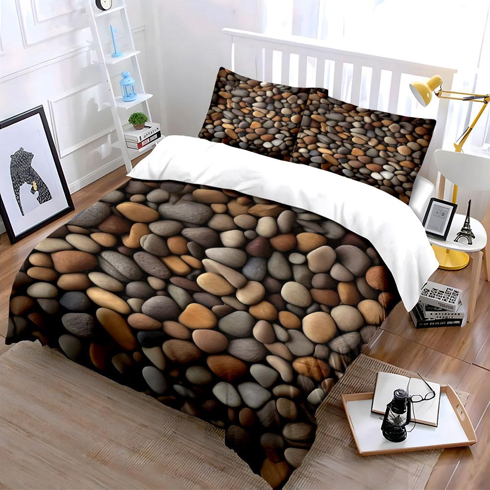 Colored Smooth Pebble Pattern Bedding Duvet Cover Set  (1*Duvet Cover 2*Pillowcases, Without Duvet Insert)