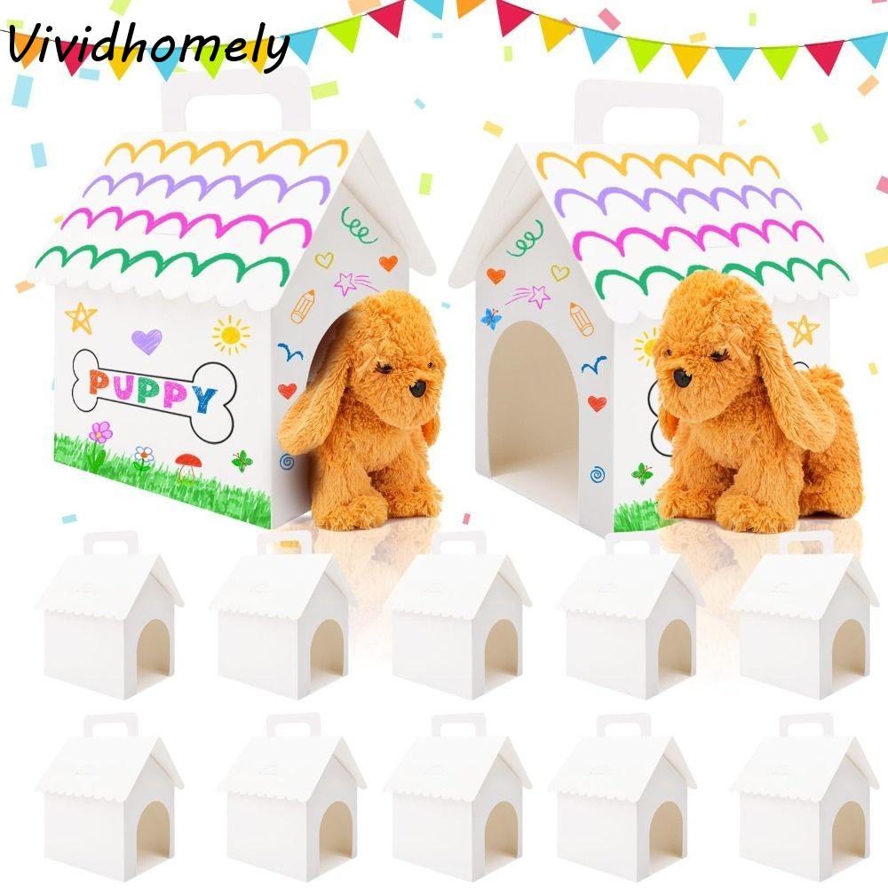 Blank Paper Party Favor Boxes Miniature Boxes Foldable Dog House Shaped Boxes With Holes Handle Empty Mini Treat Gift Boxes