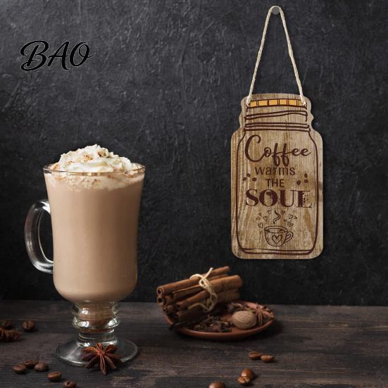 Housewarming Gift for Coffee Lovers 3Pcs Wooden Mason Jar Hanging Sign, Rustic Theme Wall Decor with Bar Sign Hemp Rope, Decorative Pendant Farmhouse