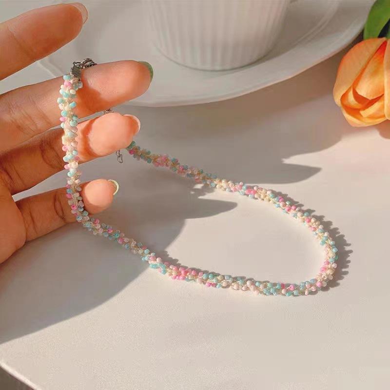 Color beaded necklace women's summer collarbone chain light luxury niche design sense collarbone chain 1111 new neck chain