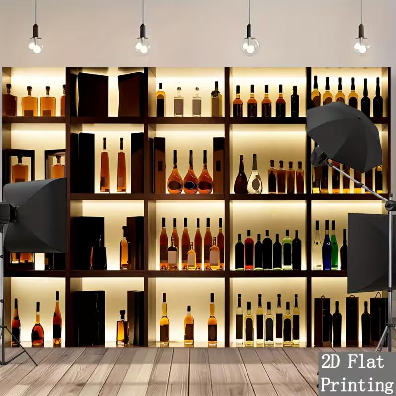 

Modern Bar Liquor Display Tapestry, LED Lit Wine Bottles Backdrop 47.2x31.5inch/120*80cm